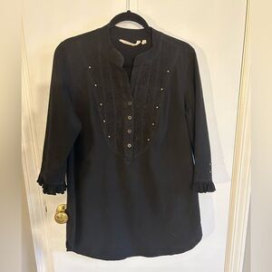 SOFT SURROUNDINGS ARABELLA BLACK TUNIC  STUDDED RUFFLE SLEEVE SIZE M